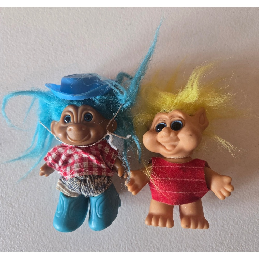 Vintage 1992 Troll Doll Lot Cowboy Blue Hair Yellow Hair 90s Toy